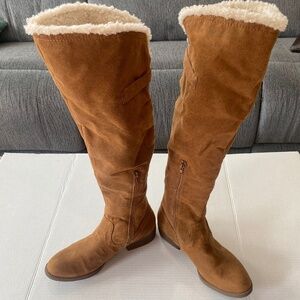 Maurices Boots Size 10 Sherpa Trim Wide Calf Over the Knee Brown Boho Cowgirl